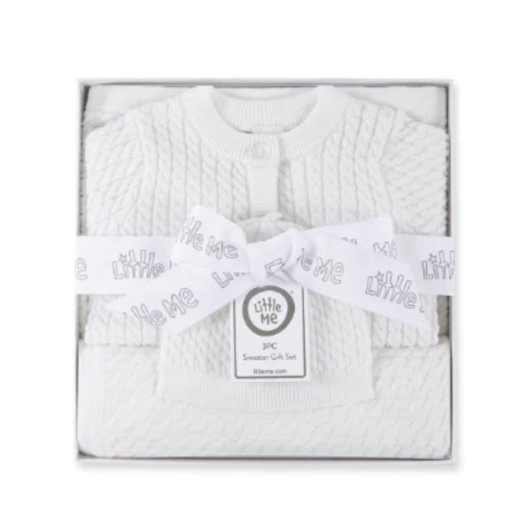 New Little Me 3 Piece Sweater Gift Set Sweater Hat Blanket 100% Cotton 6 Months